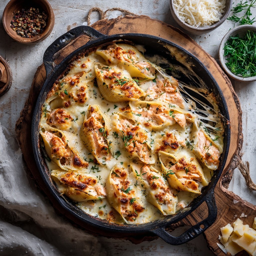 Salmon Alfredo Stuffed Shells