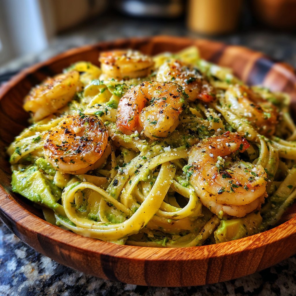 Creamy Avocado Shrimp Linguine